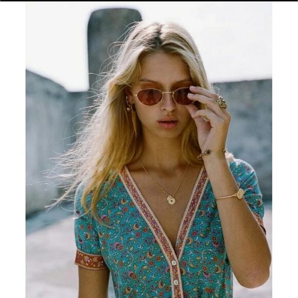 Button up lightweight tiered midi cover up dress colorblock floral multicolor - Picture 7 of 16